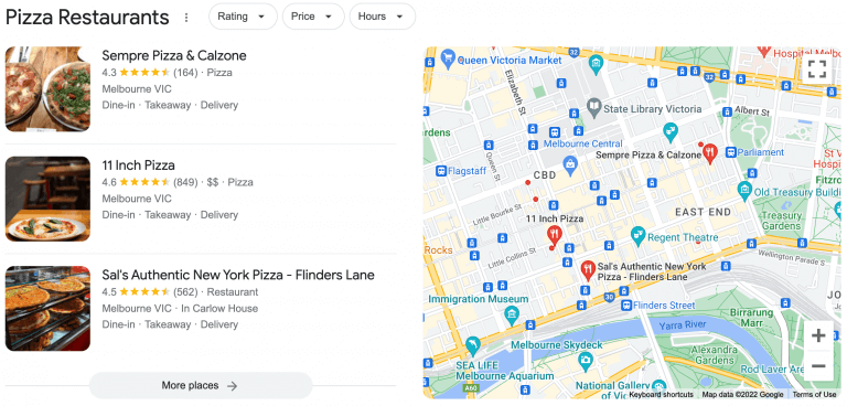 Local SEO example - Pizza Restaurants in Melbourne
