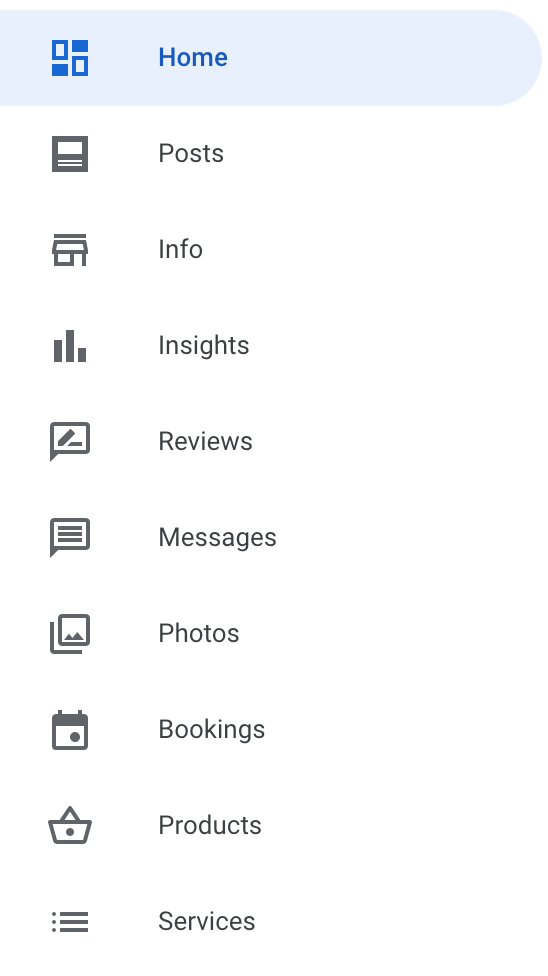 Google Business Profile Menu