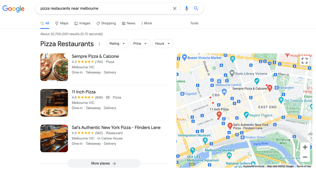 Example of Google local pack